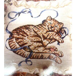 Heirloom Treasure Cat Pillow Cross Stitch Kit Includes Pillow Top